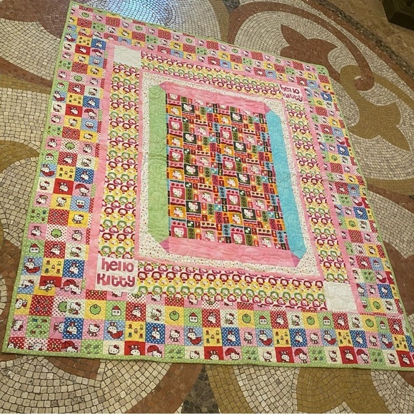 HELLO KITTY Handmade Colorful Quilt Blanket 45-1/2”x52-1/2” - Picture 2 of 6